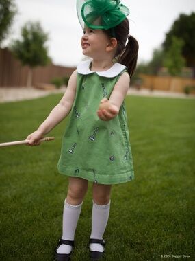 Classic Prep | Maddie Dress in Meadow Green with Croquet Embroidery